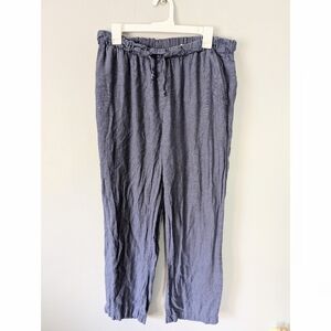 Gap Easy Pant Linen Blend Blue Wide Leg Elastic Waist Pants Size Large Tall